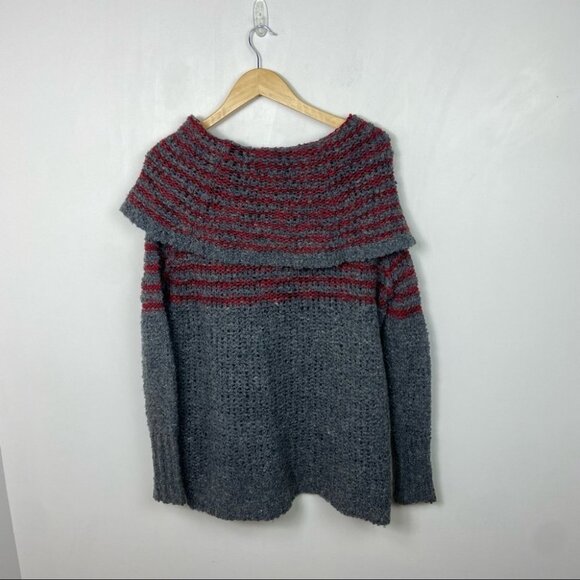 Free People Mohair Wool Linen Knit Engineer Sweater Grey Cowl Neck Fair‎ Isle XS - Picture 11 of 13
